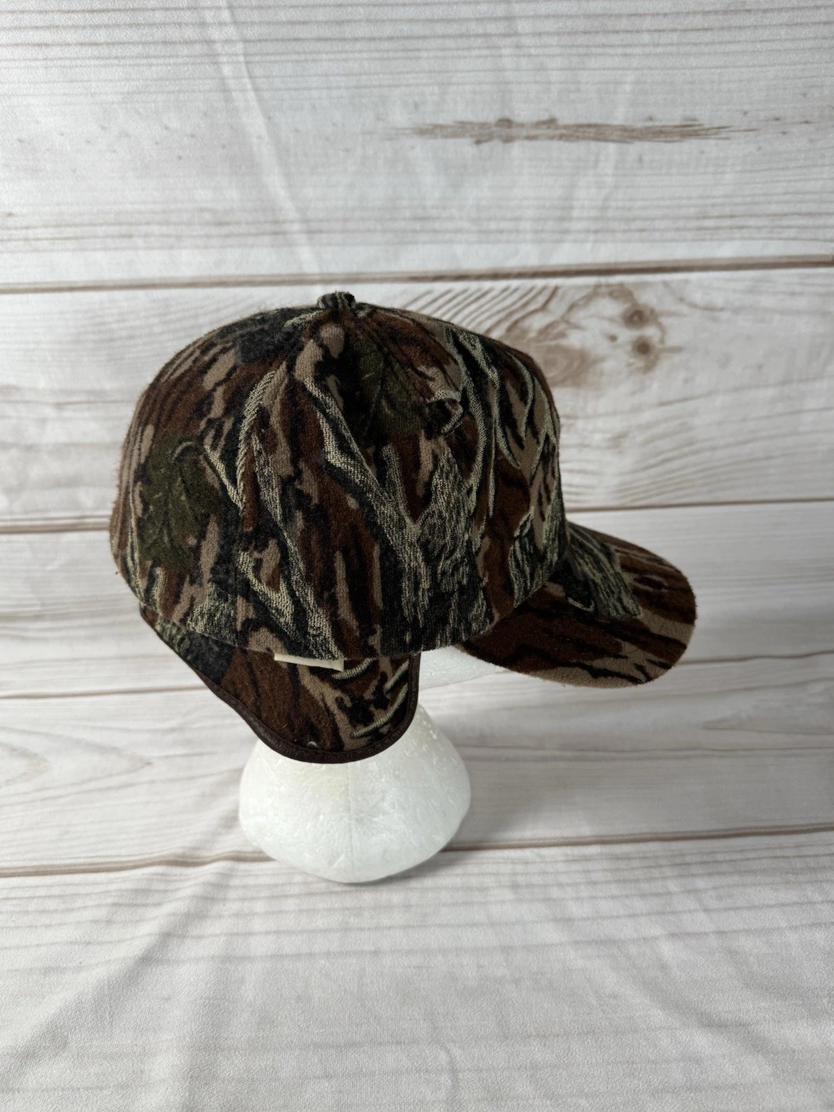 Vintage Whitewater Outdoors Camo Hat Artic Fleece Made USA Mens XL Earflaps