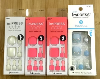 NEW 4 Kiss Nails Impress Color Press On Pedicure Gel Nail Neon, Pearl & Stones 