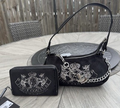 Juicy Couture UK Bag Twig Dog Small Black Hobo Velvet Y2K Heart