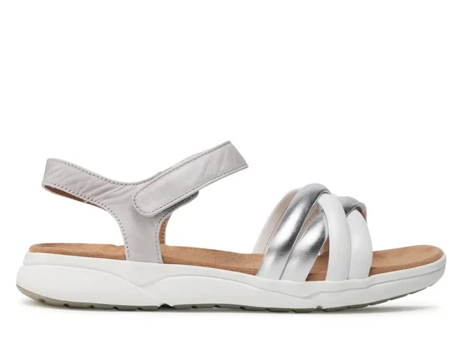 Sandali a strappo Caprice 9-28601-28 pelle bianca e argento zeppa 3 cm SCONTO - Immagine 2 di 4