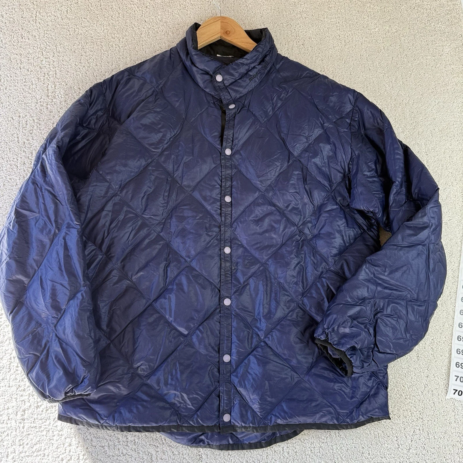 Montbell Men’s Medium Navy Down Snap Jacket Lightweight Puffer $209