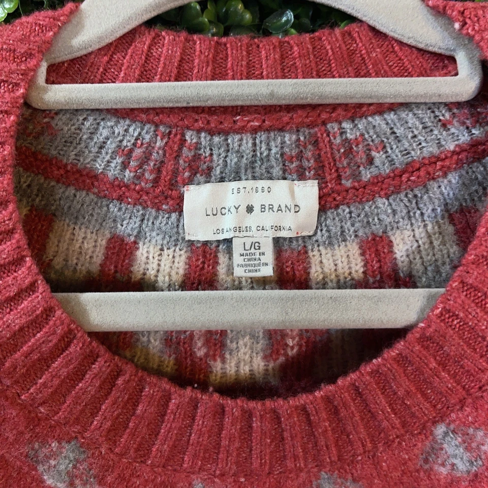 Suéter Lucky Brand Para Mujer Talla L Rosa Gris Crema Fair Isle Nordic LS Pullover  Foto 2 de 4