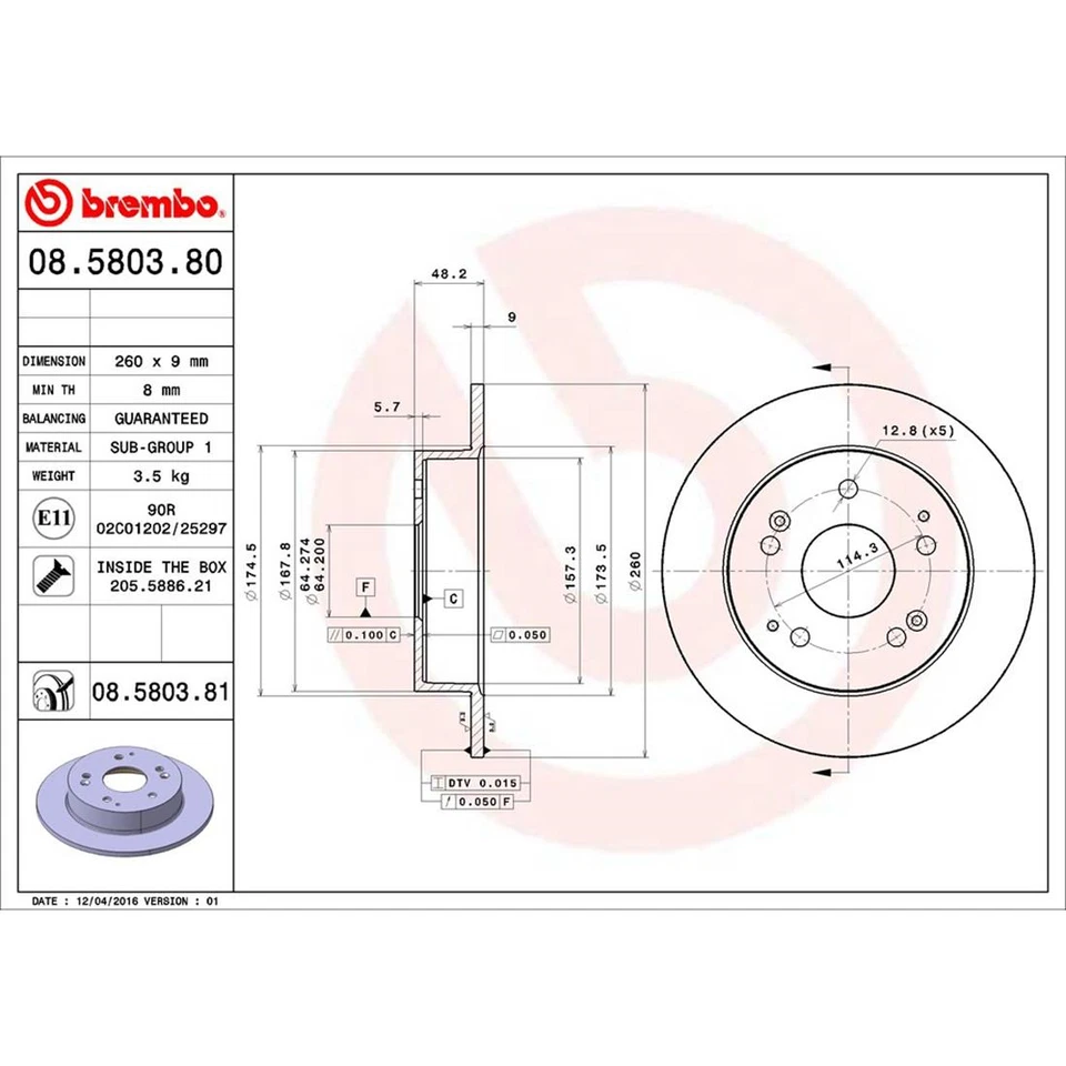 Se adapta a rotores de freno recubiertos delanteros + traseros Honda Accord 1998-2002 - Brembo Premium OE Foto 4 de 4