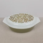Vtg 2.5qt. Oval Pyrex Avocado Green Olive Crazy Daisy Casserole Dish & Lid 045