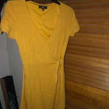 Lulus My Philosophy Golden Yellow Wrap Dress Gauze XS Tie sleeve Flirty Chic EUC