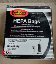Five 5 Riccar HEPA Type F Vacuum Bags, Simplicity, Freedom, Supralite READ