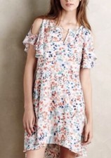 Anthropologie Maeve L Dress Flutter Sleeve Cold Shoulder Colorful Printed Aline 