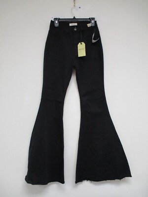 Vibrant High Waisted Flare Frayed Hem Jeans Womens 11 Black Bootcut 29x33 EP1807