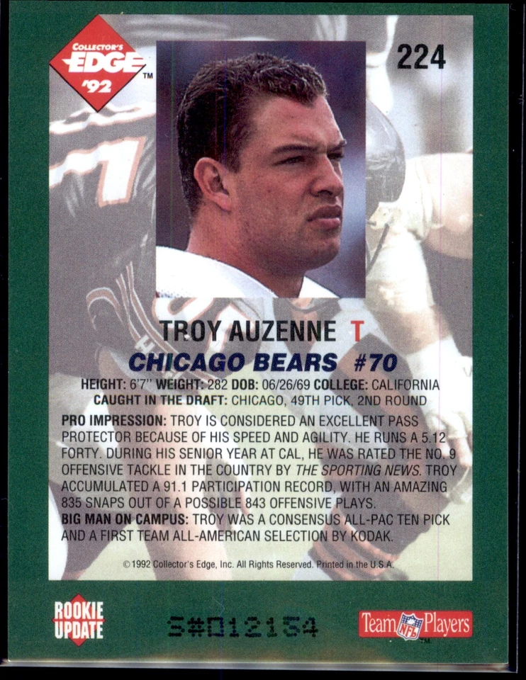 Troy Auzenne #224 1992 Collector's Edge - Image 2 of 2