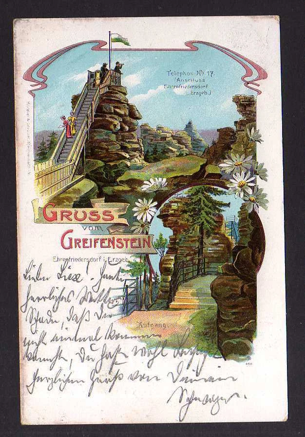99912 AK Litho Greiffenstein Ehrenfriedersorf 1904 Stempel Hotel ... - Bild 1 von 1