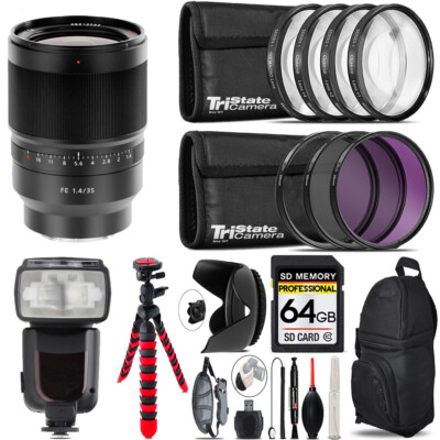 Sony Distagon T* FE 35mm f/1.4 ZA Lens  + 7 Piece Filter  & More - 64GB Kit