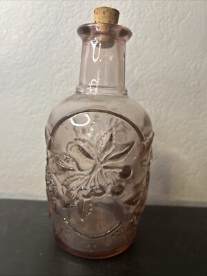 Rose Tinted Embossed Fruit 8  Glass Bottle with Cork Stopper CANADA