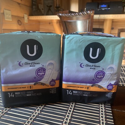 2x U By Kotex Security Maxi Pads w/Wings 14-Ct Overnight No Leaks Clean & Secure