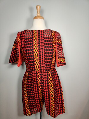 Romper Playsuit Sz M African Ankara Wax Print Shorts Red Black