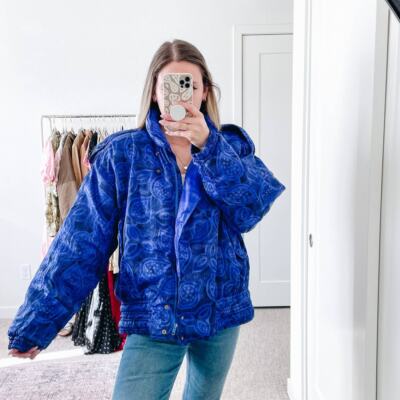 Vintage Belfe Blue Printed Windbreaker Bomber Jacket UK