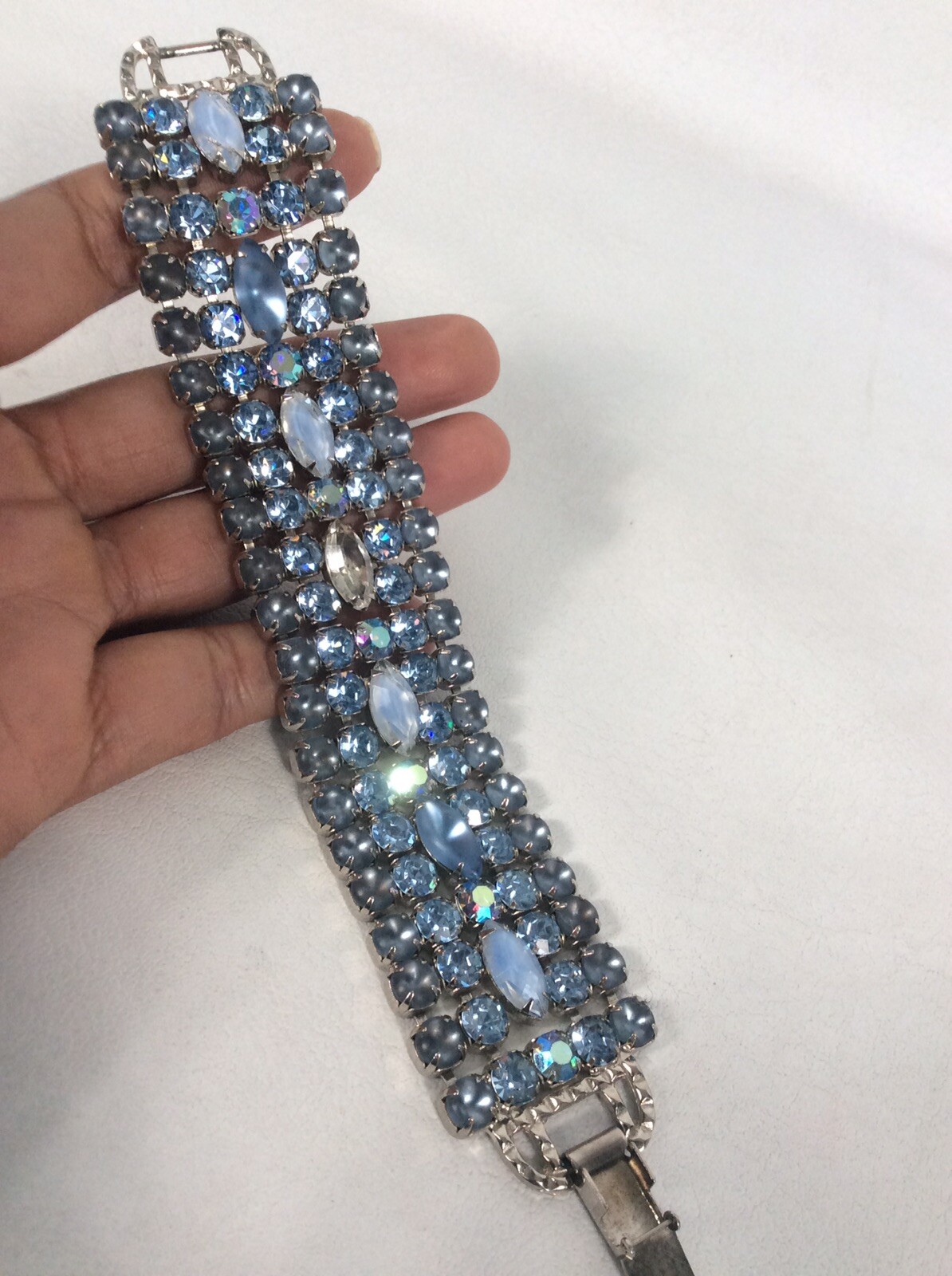 Statement Vtg Statement Blue Rhinestone Silver To… - image 5