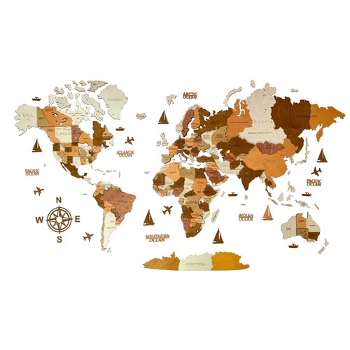 Wooden World Map 3D Art Large Wall Decor Size (M & L & XL) Any