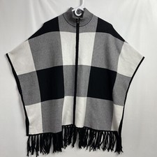 Christian Sirano Poncho Sweater S/m Black Ivory Zip Front Fringe Zip Up