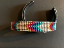 Adjustable Leather Beaded Cuff Bracelet with Bright Colors 26-318