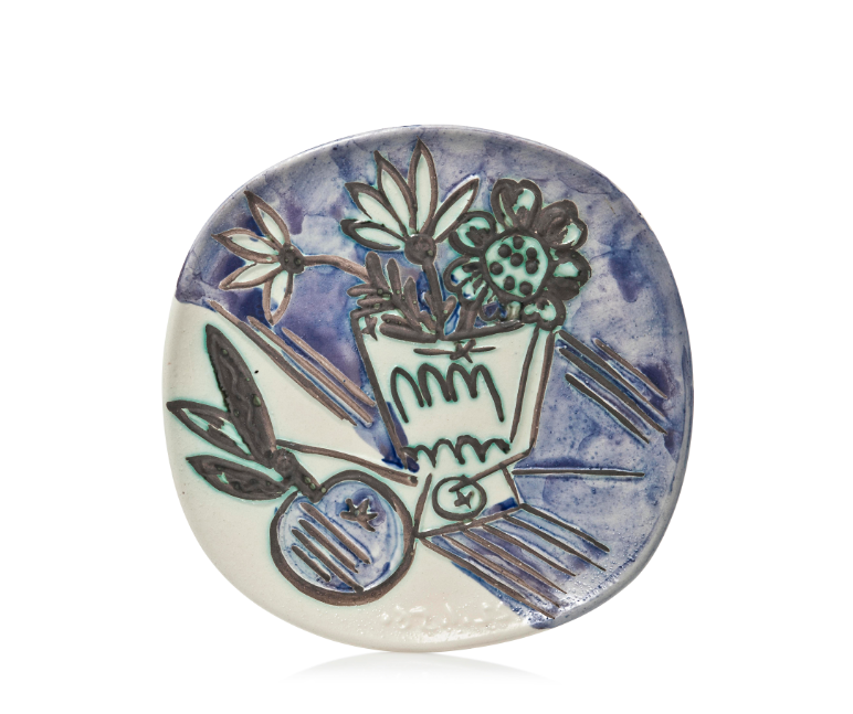 ◆324◆希少！フランス ピカソ窯 MADOURA PLAINFEU 皿 Pablo Picasso Madoura Ceramic plate 'Bouquet à la pomme' Ramié 305