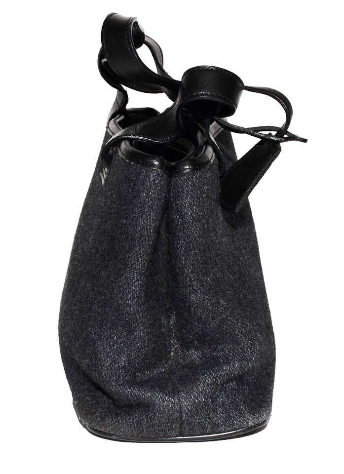 Bolso de hombro Eddie Bauer mezcla de lana carbón cuero negro correas dobles y detalles Foto 3 de 4