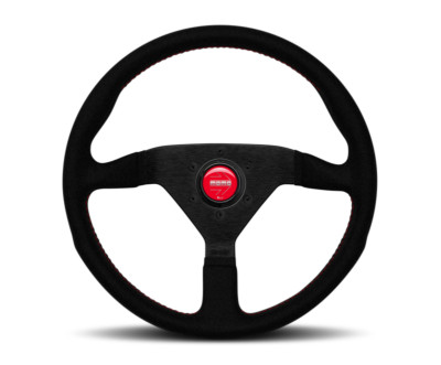 MOMO MONTECARLO 350MM SUEDE STEERING WHEEL BLACK WITH RED STITCHING RACING