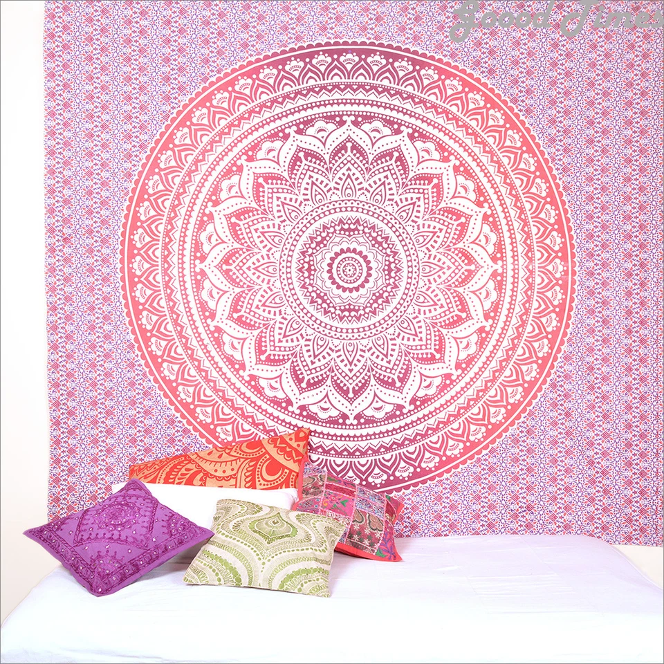 Tapiz de pared indio ombre rosa algodón tamaño queen sábana decoración Foto 2 de 4