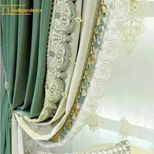 luxury lace splicing blackout velvet curtains for Living dining room bedroom