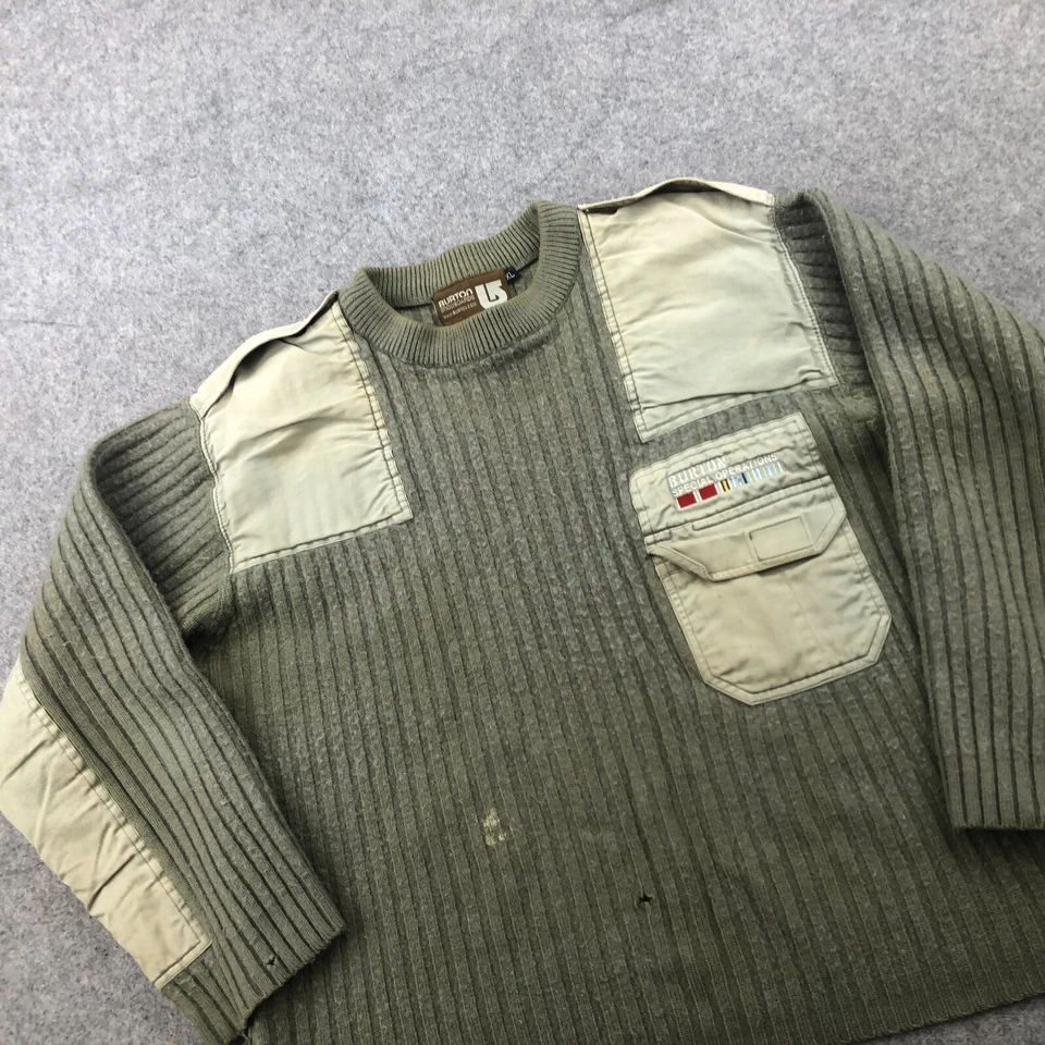 Suéter Burton De Colección Para Hombres XL Verde Acanalado Tejido Lana Operaciones Especiales * Foto 3 de 4