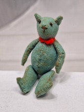 Vintage 3" Blue Wool Tiny Teddy Bear Hand Stitched Jointed Dollhouse c20th