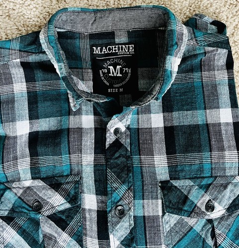 One-Owner Plaid Machine Bean L/S Mens Flannel Cotton Button Shirt Size M Medium - Picture 10 of 12