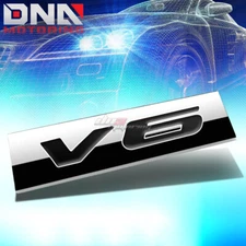 ALUMINUM STICK ON 3D POLISHED BLACK LETTERING V6 DECAL EMBLEM TRIM BADGE LOGO