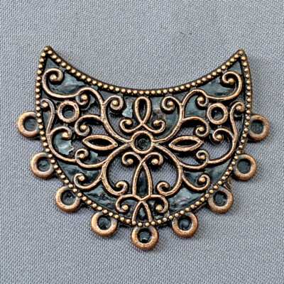 Floral Shield 9 Loop Links 27x33mm Antique Copper Plated Alloy Q12 Per Pkg