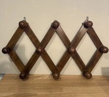 Ancien Porte Manteau Mural Extensible Accordéon 10 Patères en Bois Vintage