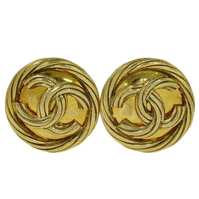 Boucles d'oreilles rondes clips plaqué or CHANEL CC - Photo 1/4