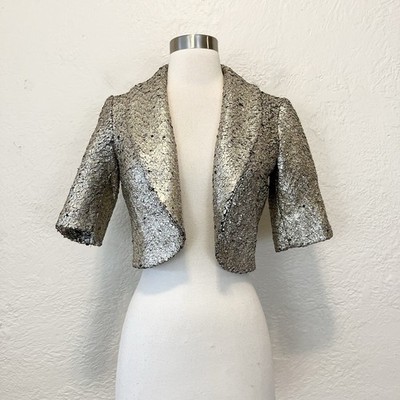 Anthropologie Elevenses Cropped Jacket Gold Foil Wool Bolero XS Preppy Academia