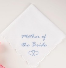 Mother of the Bride Wedding Handkerchief Blue Embroidered Cotton 12" x 12" NEW