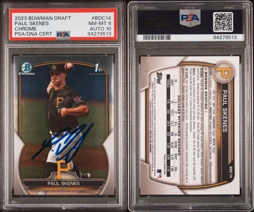 Paul Skenes Signed 2023 Bowman Draft Chrome Prospect Rookie Auto #BDC14 PSA 8