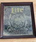 Vintage 1979 Miller Lite Pilsner Beer Wood Framed Bar Mirror Sign Gold 18" X 15”