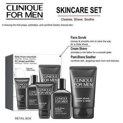 Clinique Daily Shave Essentials Men's Skincare Gift Set Cleanse. Shave. Soothe