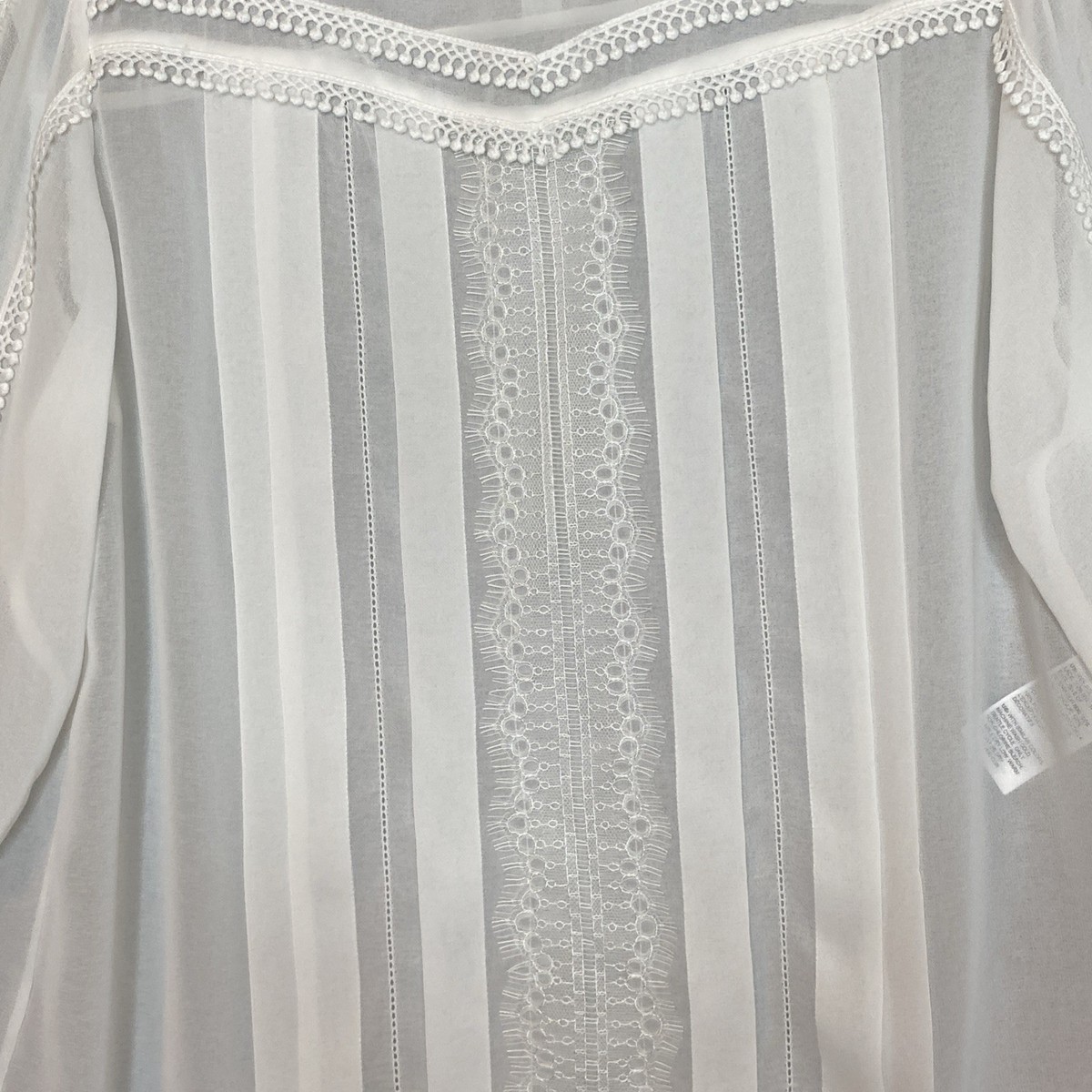 Victorian Prairie Romantic High Collar Sheer Lace Pintuck LS White