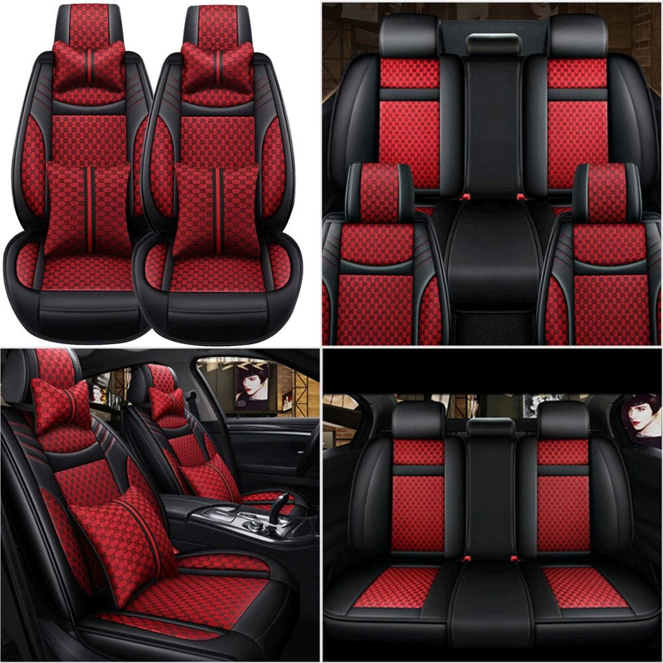 Universal Leather Full Set 5-Seats Car Seat Cover Protector Cushion Front & Rear Foto 4 de 4