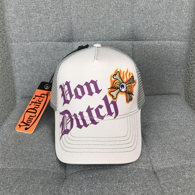 Von Dutch Hat Cap Trucker Snap Back One Size Gray Flaming Eyeball Bones Mens