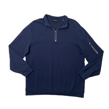 BUGATCHI Sweatshirt Mens L Large Navy Beehive 1/4 Zip Pullover Cotton Textured
