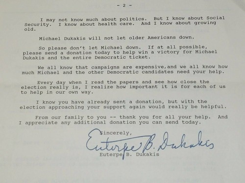 EUTERPE B. DUKAKIS autographed LETTER on E. DUKAKIS letterhead BEGGING FOR $$$ - Picture 6 of 7