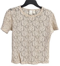 Vintage 90s Victoria's Secret Cream Lace Top Sheer Floral Mesh Shirt Gold Tag-M