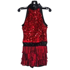 Weissman Red Sequin Fringe Dance Costume Leotard Dress Girls Size MC
