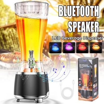 2.5L Drinks Beer Dispenser Bluetooth Party Speaker w/ Tap & Colorful LED Light