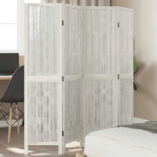 Paravent Raumteiler 4 teilig aus Massivholz Holz spanische Wand faltbar Weiß