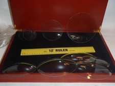 LOT OF 9 CLOCK FACE GLASS FLAT AND CONVEX, SOLID WOOD BOX FELT BOTTOM 10 X 15.75